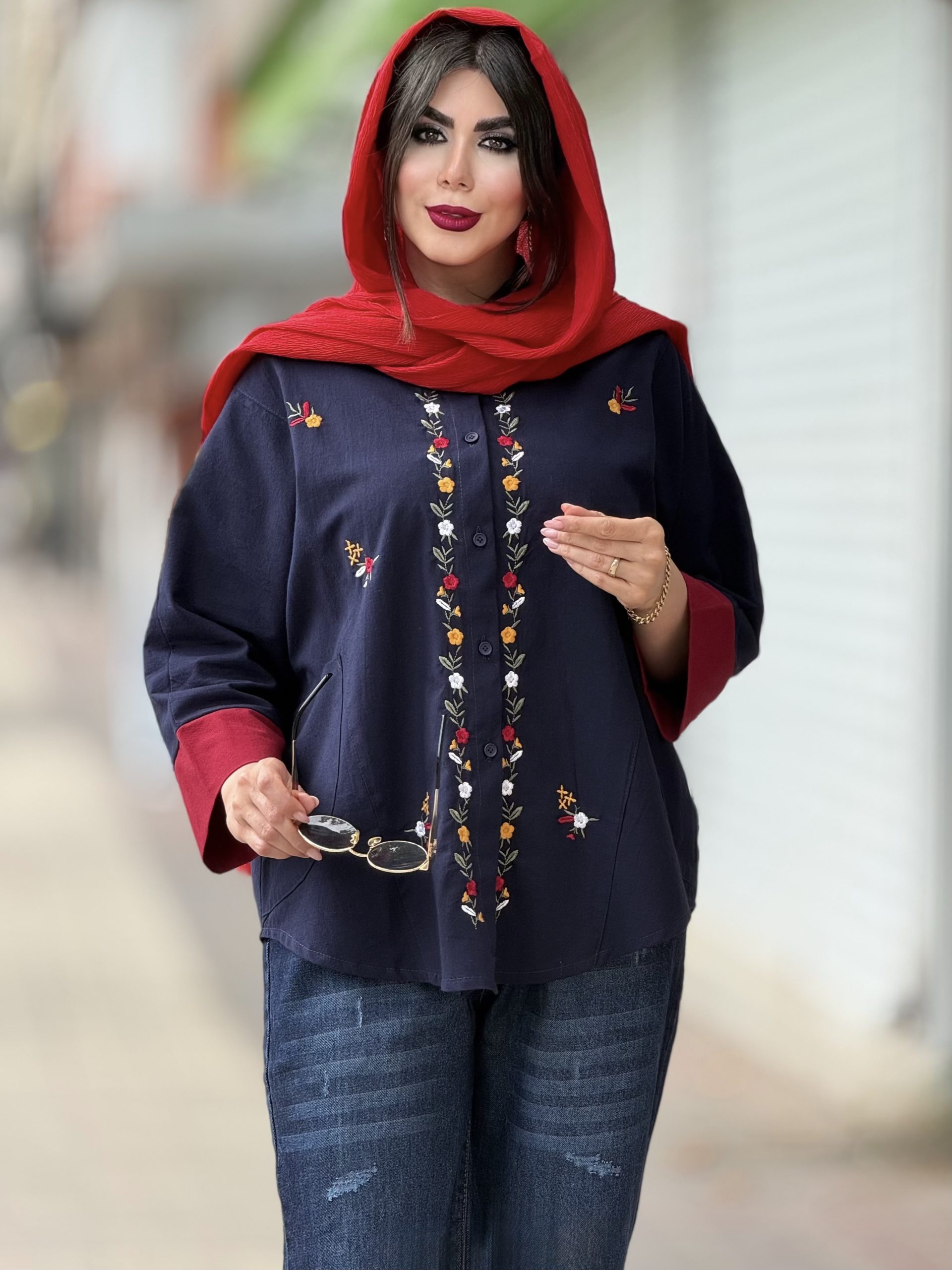 شومیز تمام گلدوزی رنگی
